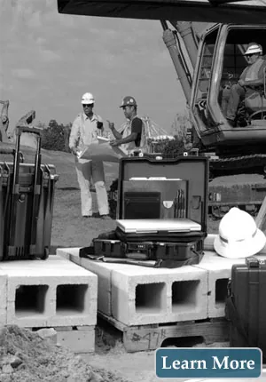 Industrial and commercial protective cases used on a construction job site