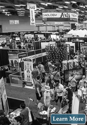 Reusable trade show and event cases used on a busy expo floor
