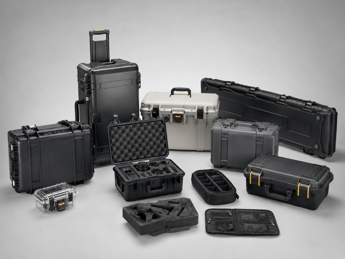 Pelican waterproof hard cases for equipment, electronics, firearms, travel gear, and shipping applications